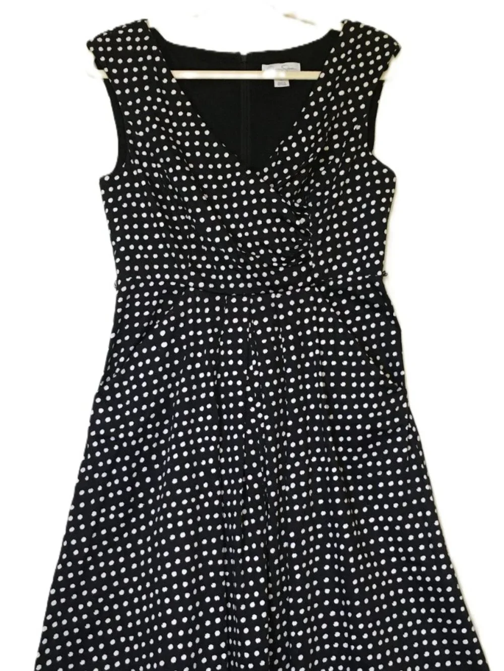 Jessica Simpson Retro B&W Polka Dot Sleeveless Fit & Flare Dress w/pockets Sz 12 - Picture 2 of 10